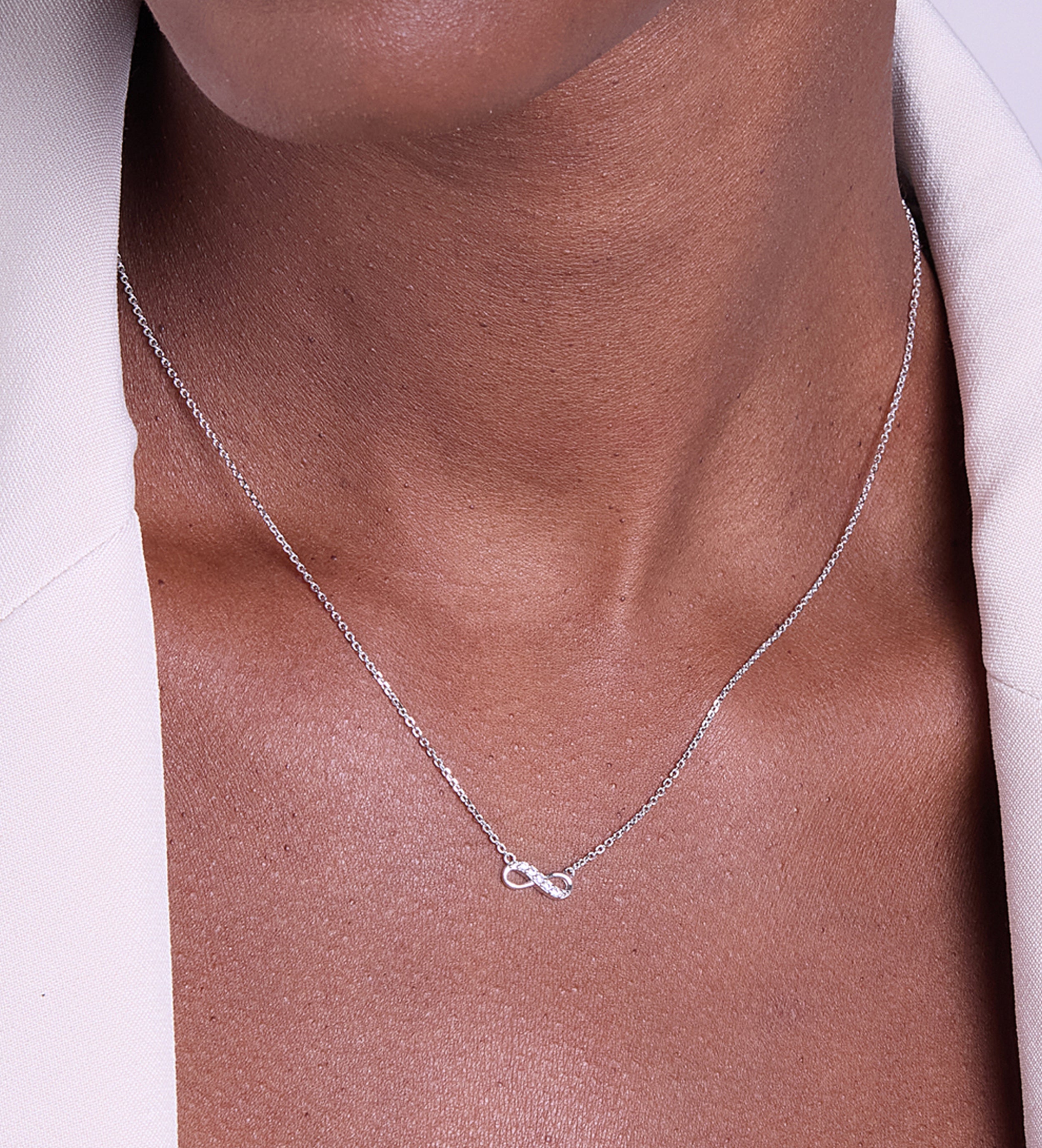 Mini Infinity Pave Necklace in Rhodium Plating on 925 Silver - Ash & Harry