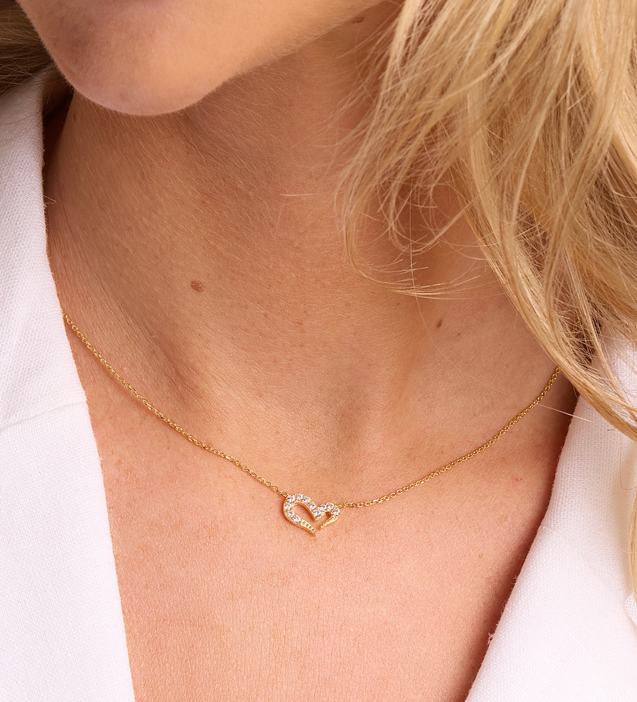 Pave Heart Silhouette Necklace in 18k Gold Plating on 925 Silver - Ash & Harry