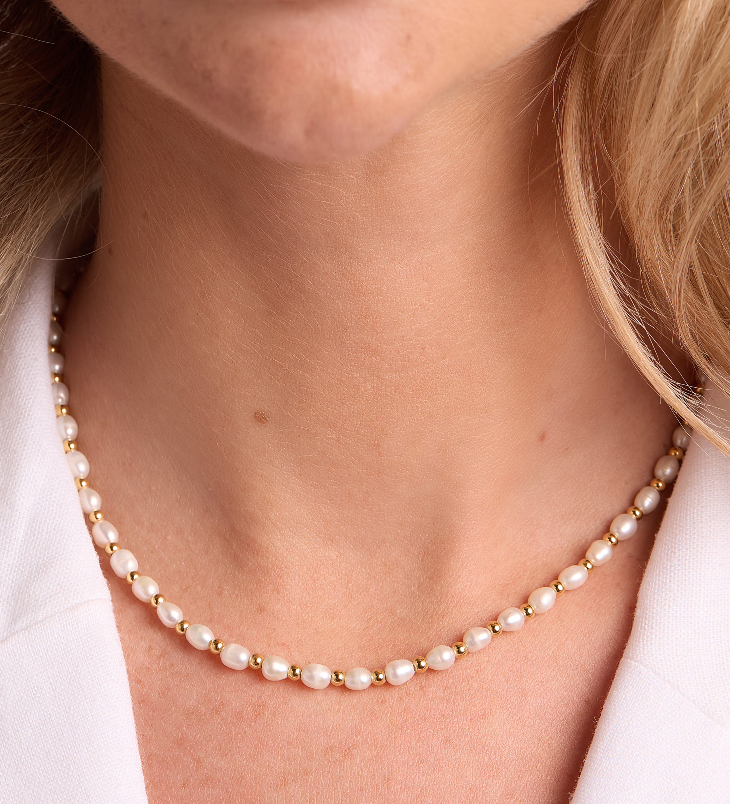 Pearl Beaded Necklace in 18k Gold Plating on 925 Silver - Ash & Harry