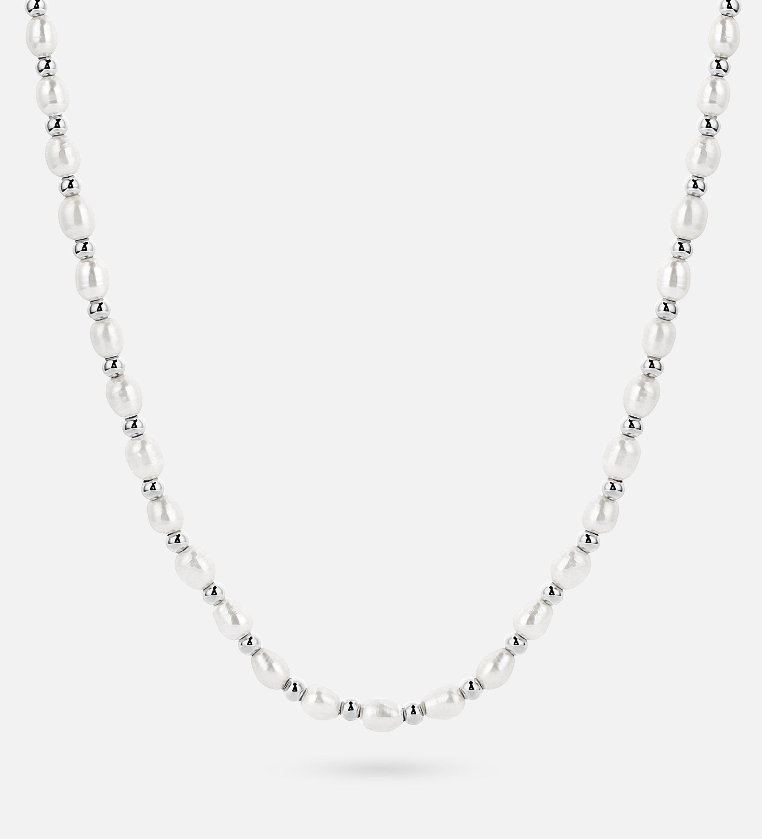 Pearl Beaded Necklace in Rhodium Plating on 925 Silver - Ash & Harry