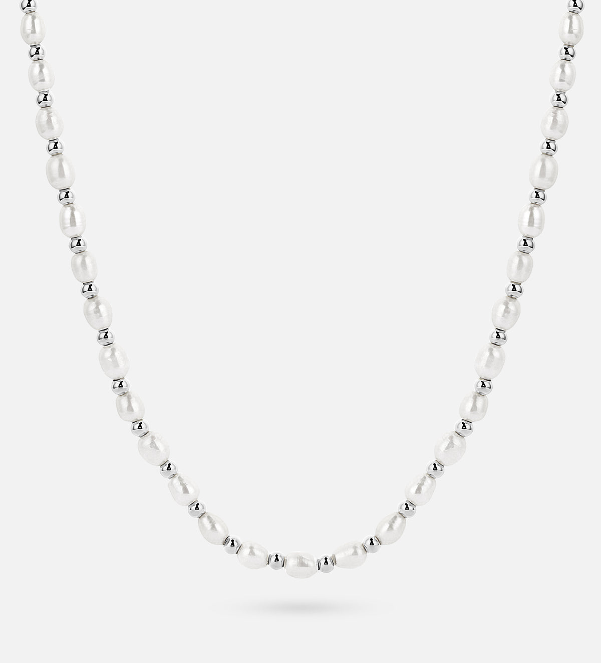 Pearl Beaded Necklace in Rhodium Plating on 925 Silver - Ash & Harry