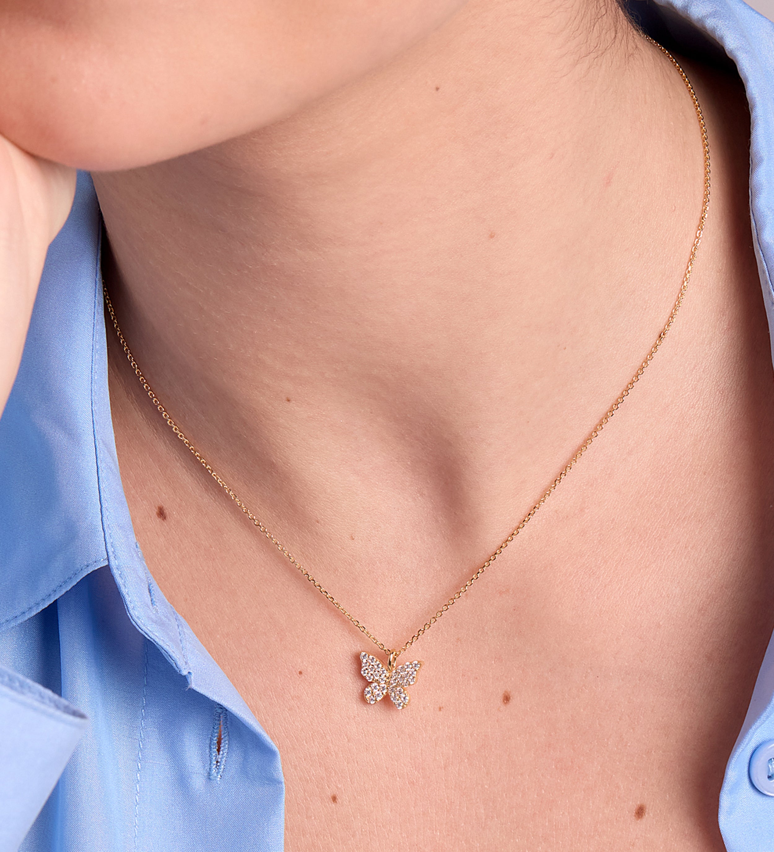Pave Butterfly Necklace in 18k Gold Plating on 925 Silver - Ash & Harry