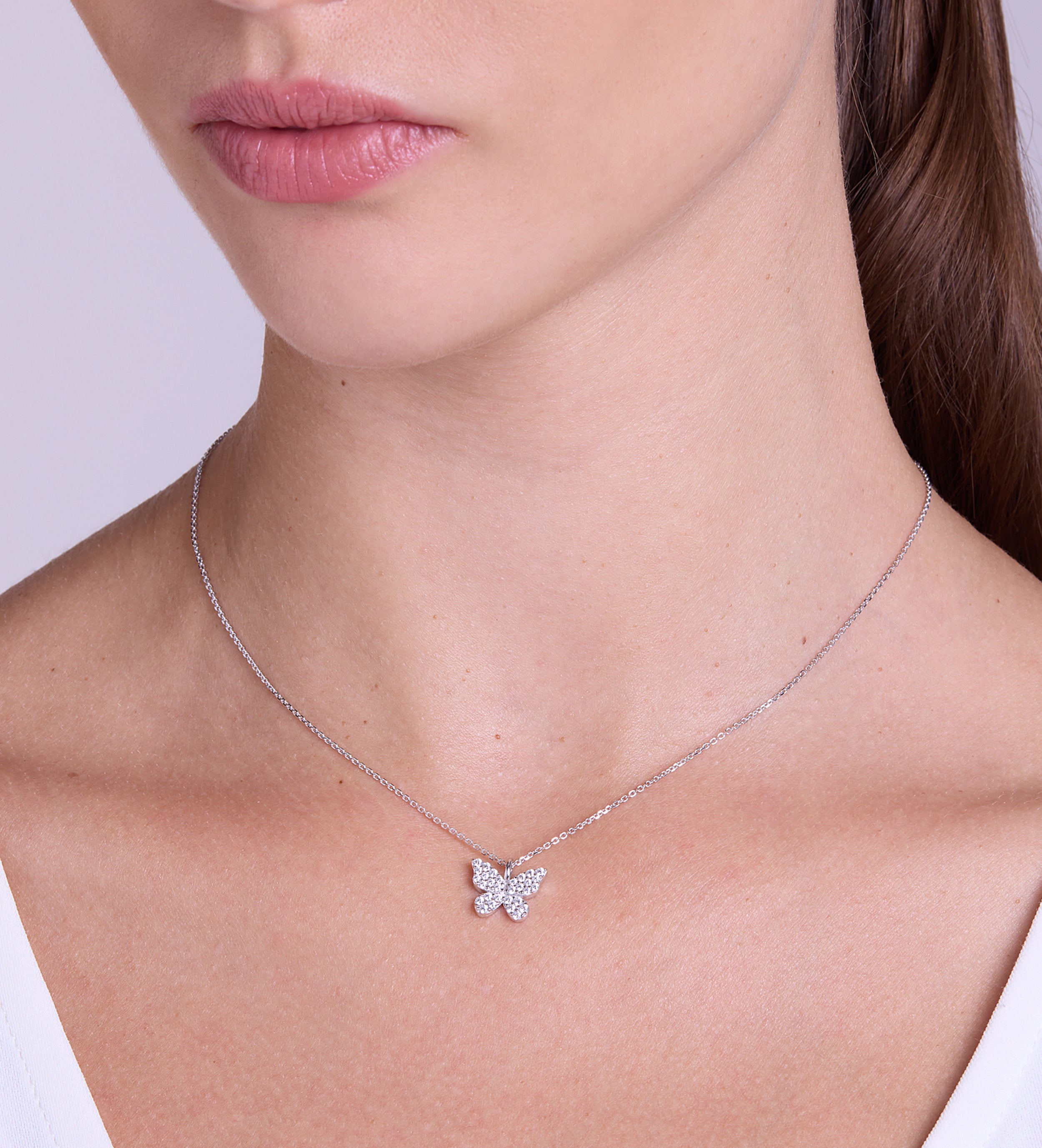 Pave Butterfly Necklace in Rhodium Plating on 925 Silver - Ash & Harry