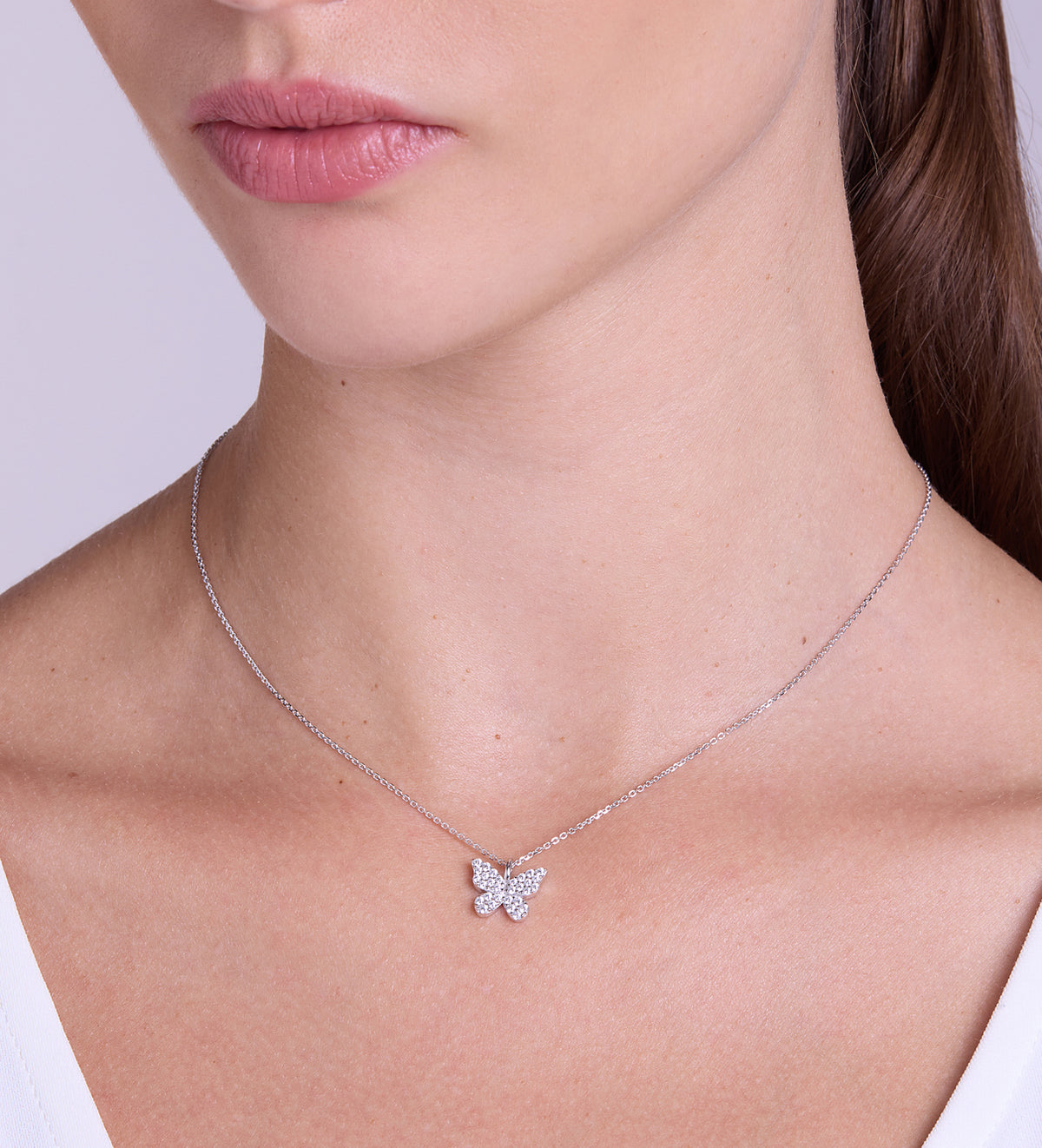 Pave Butterfly Necklace in Rhodium Plating on 925 Silver - Ash & Harry