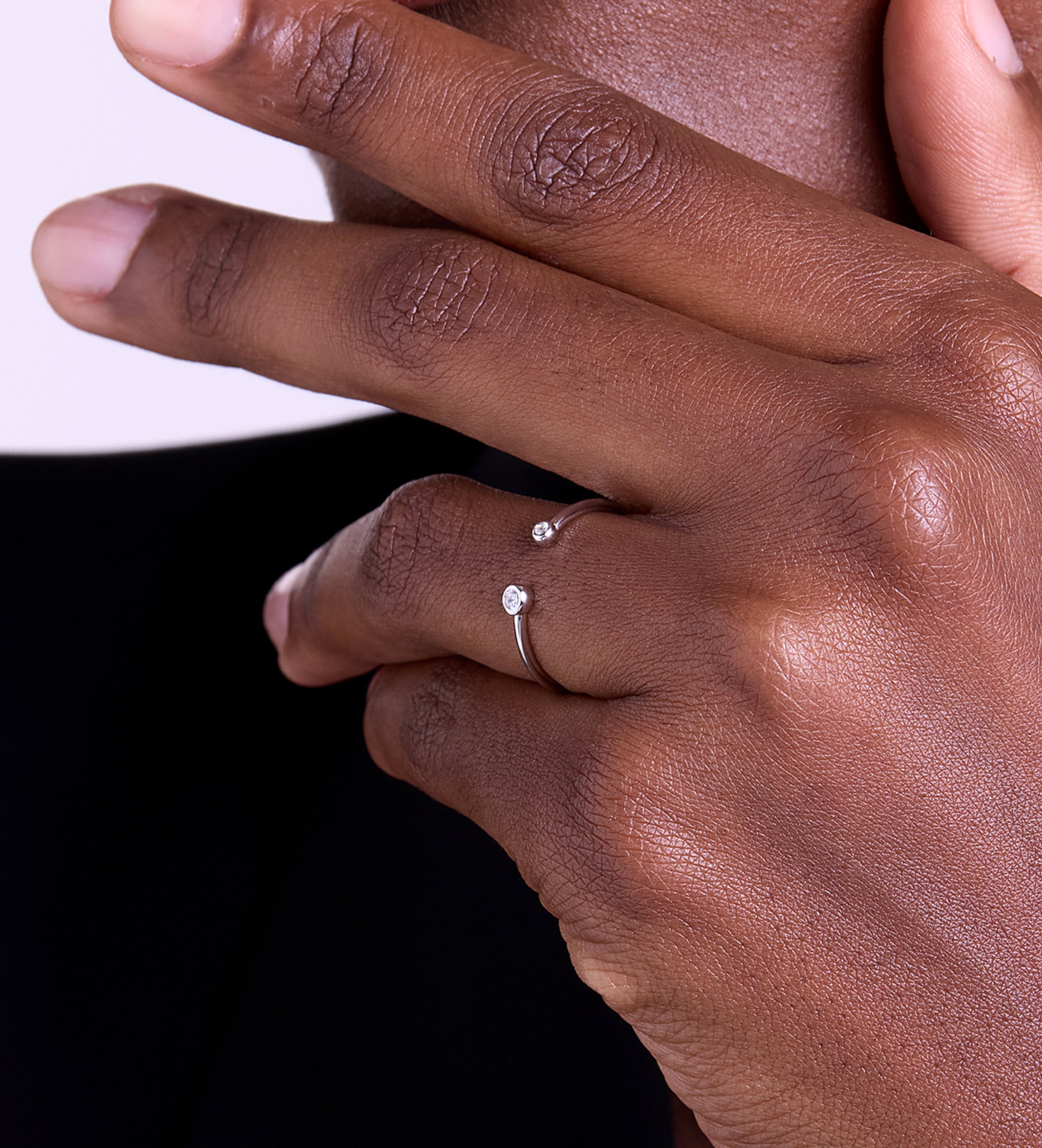Two Stone Open Bezel Ring in Rhodium Plating on 925 Silver - Ash & Harry