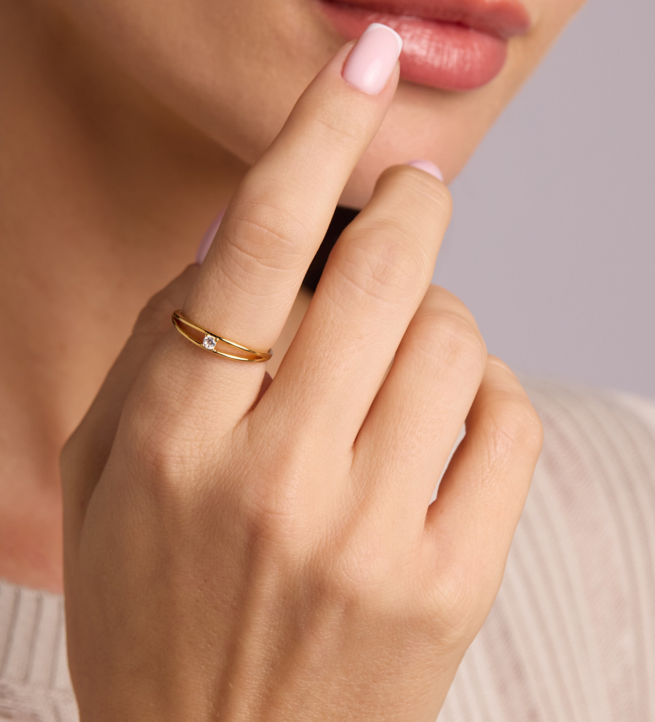 Double Band Solitaire Ring in 18k Gold Plating on 925 Silver - Ash & Harry