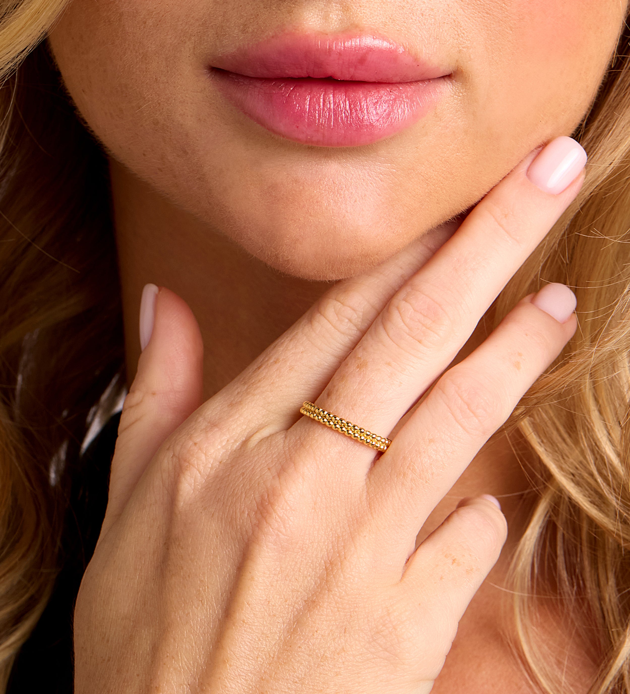 Double Beaded Stacker Ring in 18k Gold Plating on 925 Silver - Ash & Harry