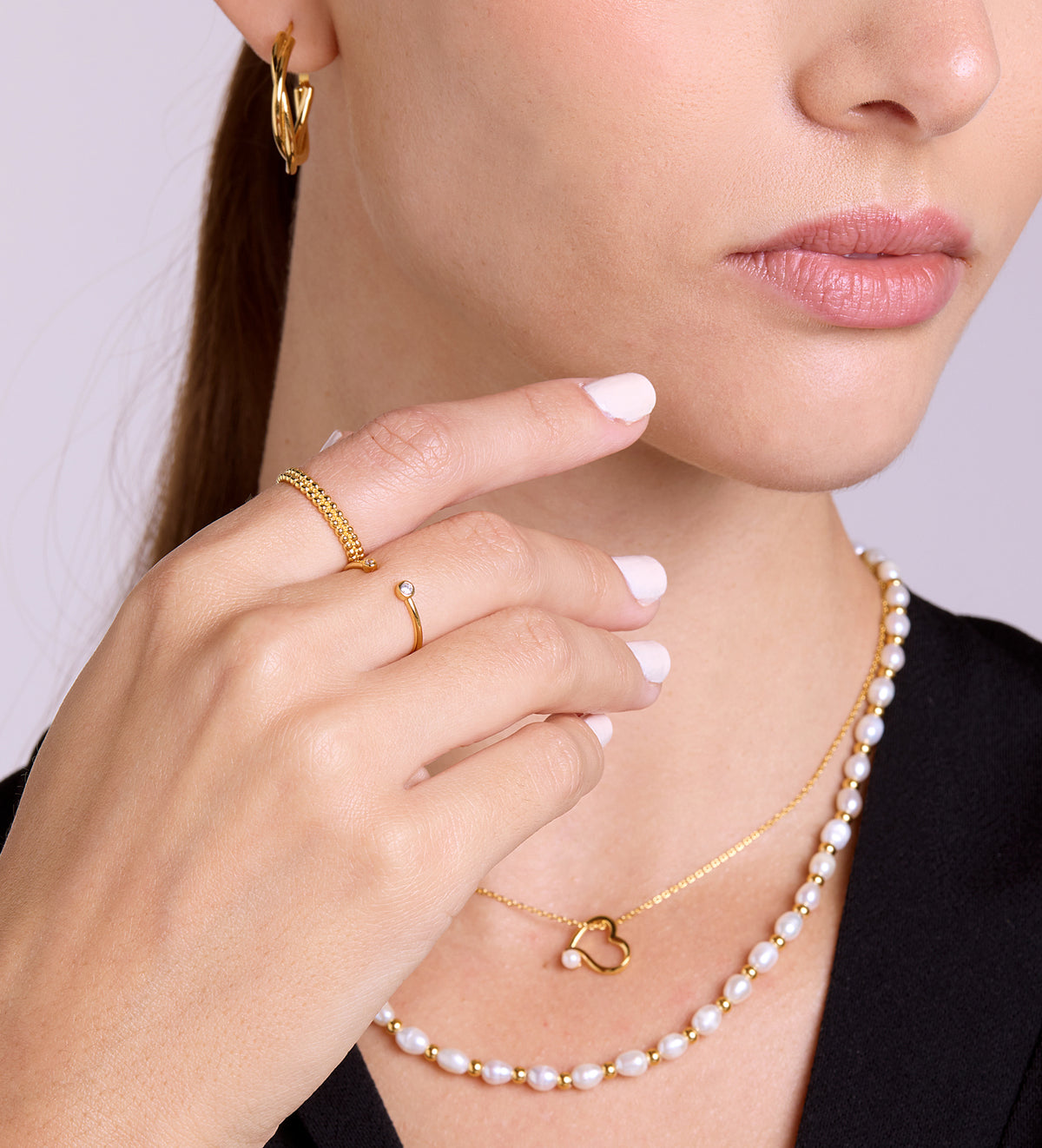 Double Beaded Stacker Ring in 18k Gold Plating on 925 Silver - Ash & Harry