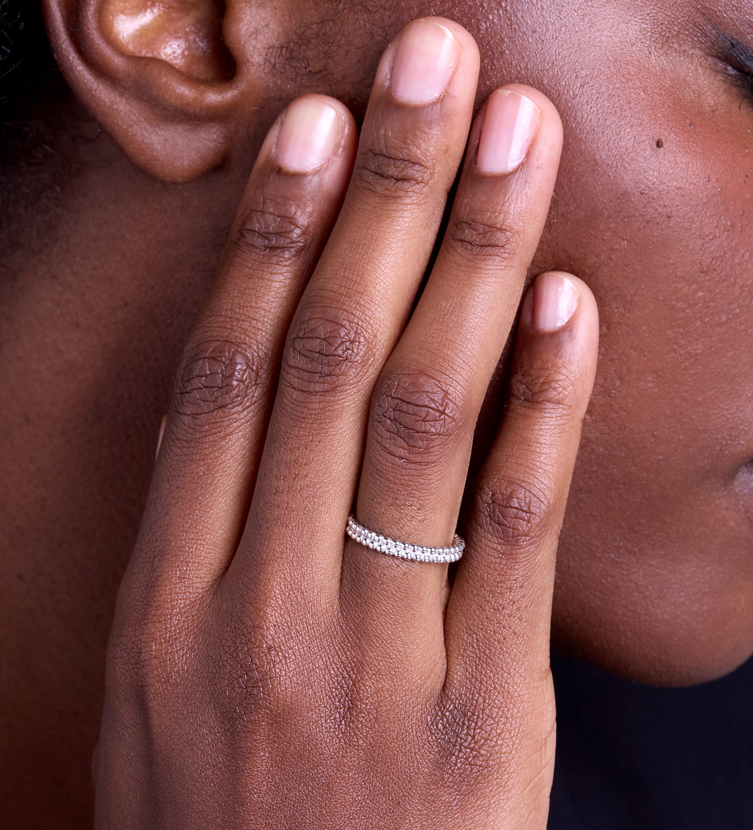 Double Beaded Stacker Ring in Rhodium Plating on 925 Silver - Ash & Harry