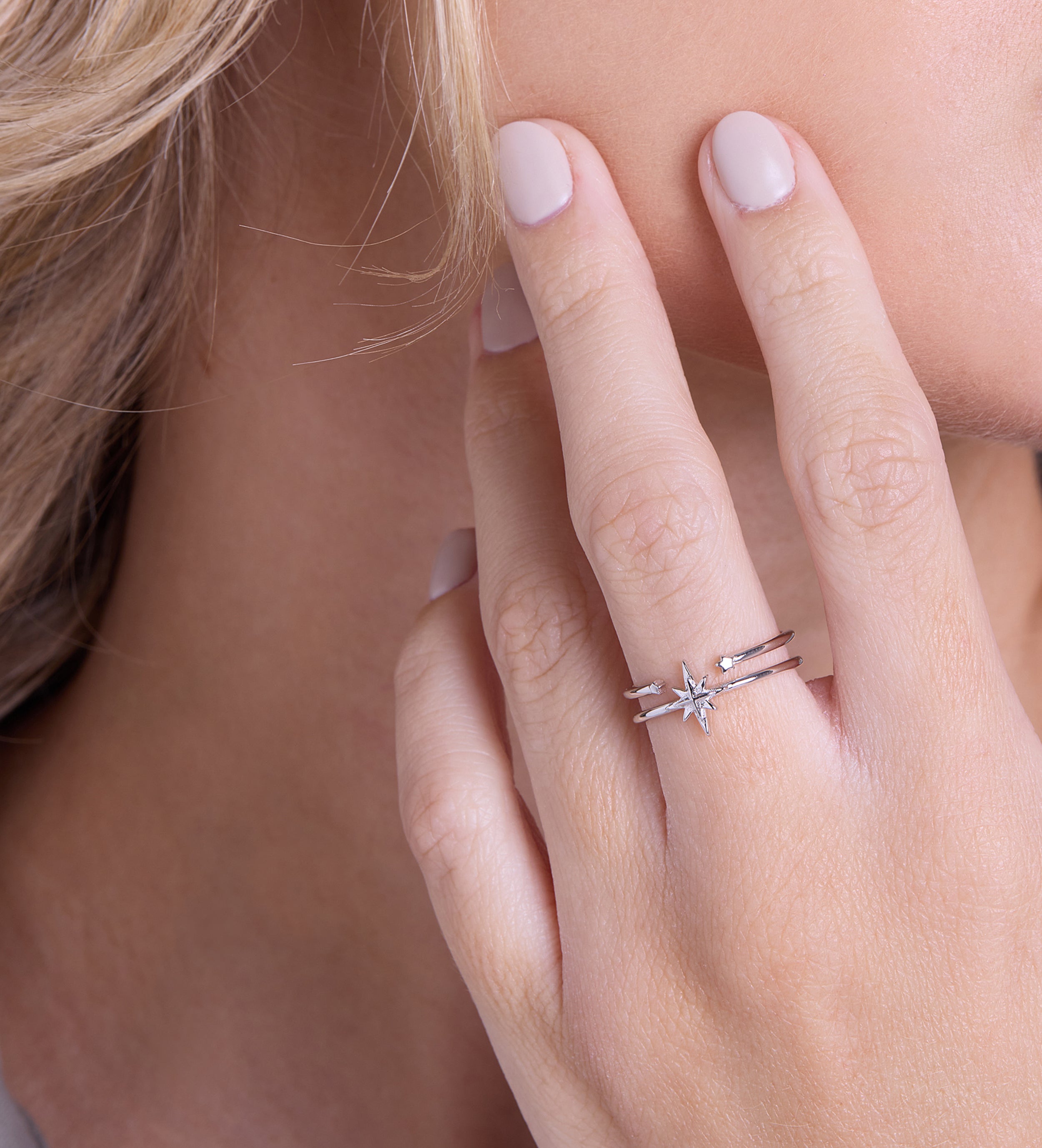Double Band Starburst Ring in Rhodium Plating on 925 Silver - Ash & Harry