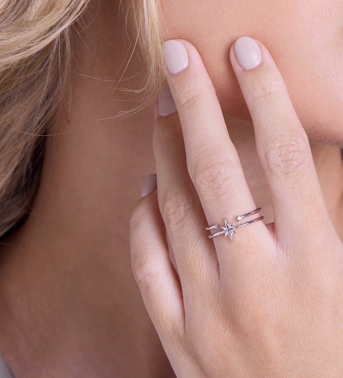 Double Band Starburst Ring in Rhodium Plating on 925 Silver - Ash & Harry