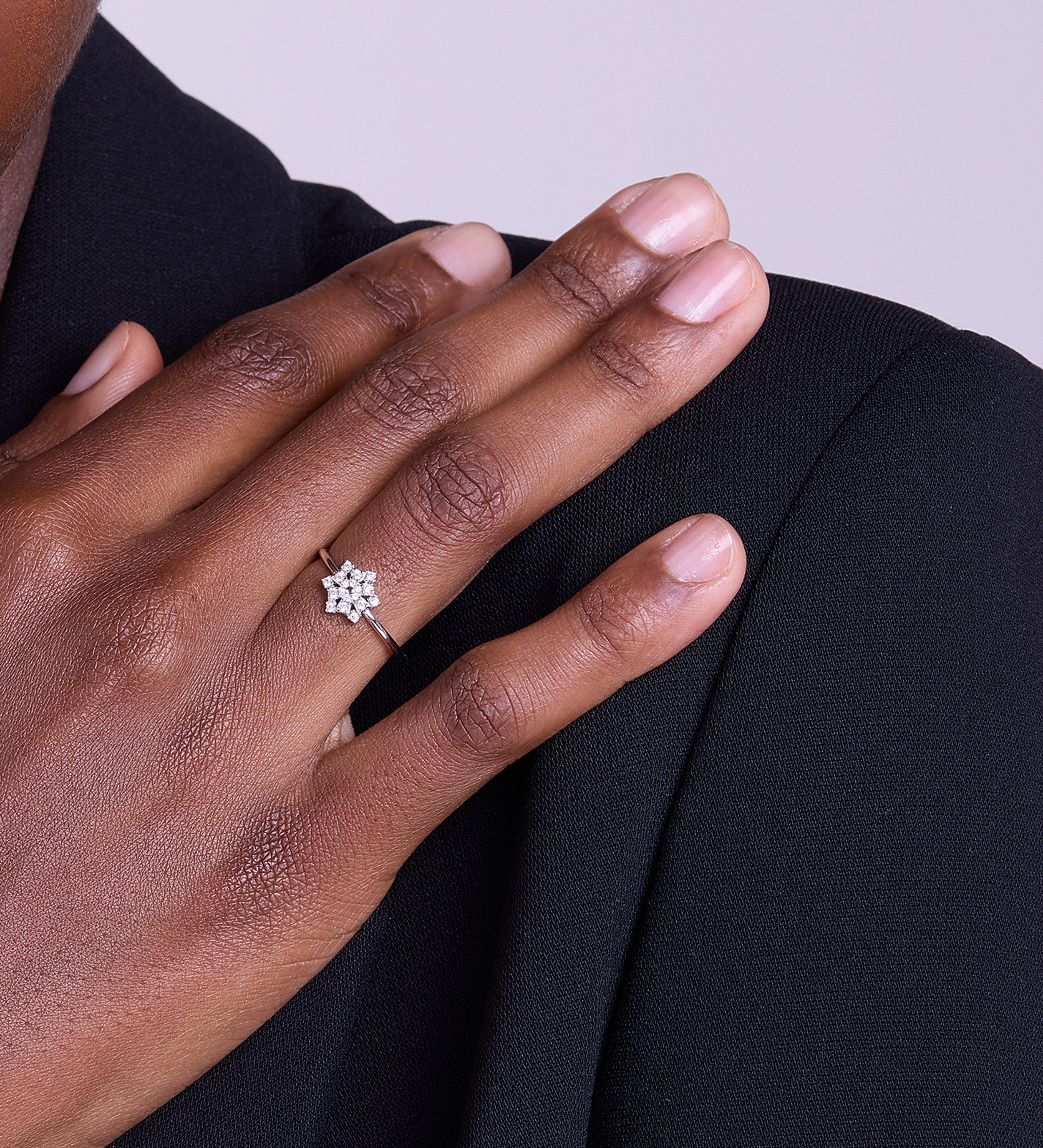 Pave Flower Ring in Rhodium Plating on 925 Silver - Ash & Harry