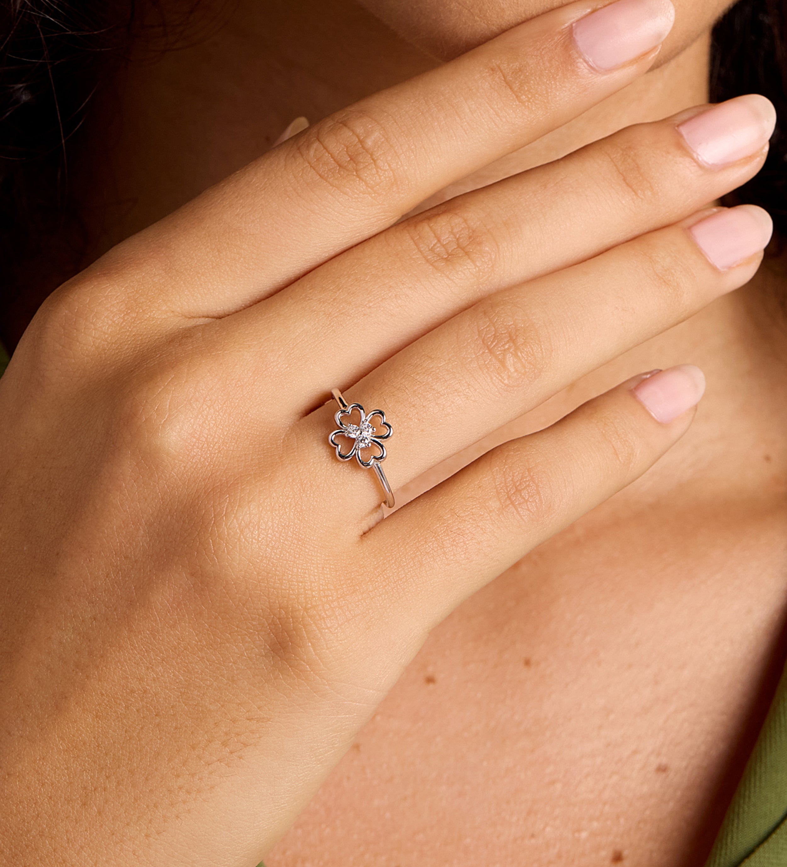 Lucky Clover Ring in Rhodium Plating on 925 Silver - Ash & Harry