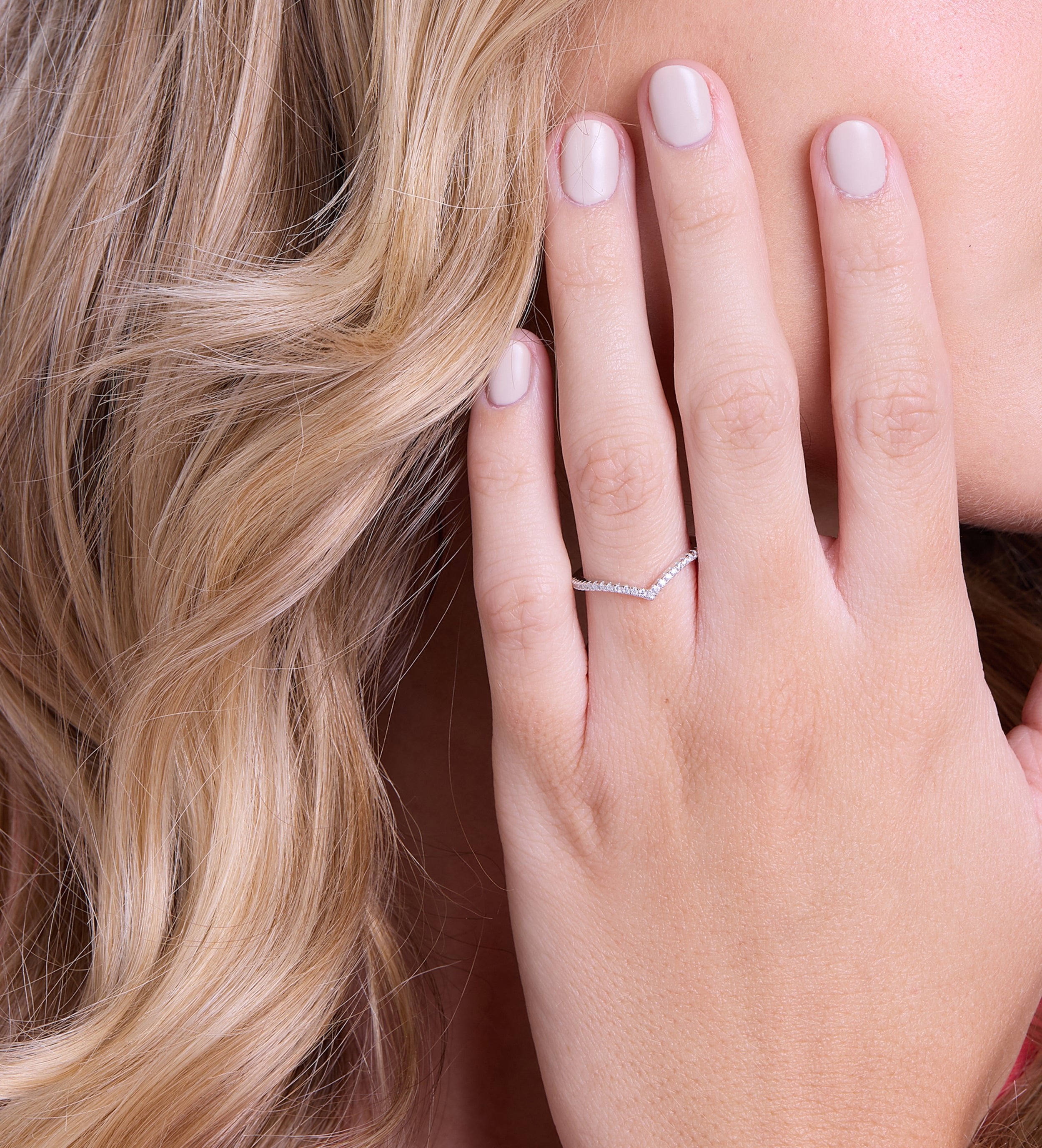 Pave Wishbone Ring in Rhodium Plating on 925 Silver - Ash & Harry