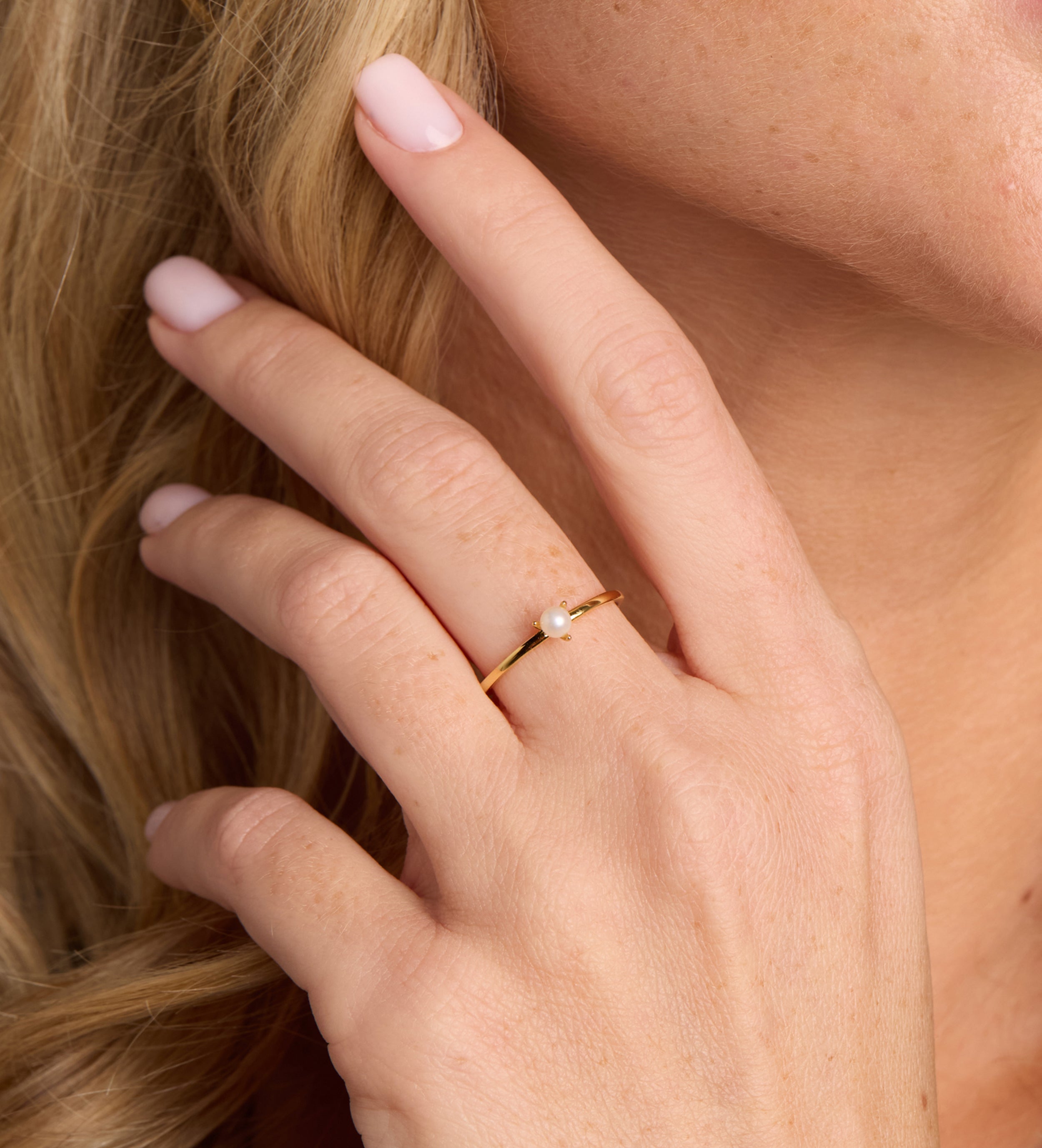 Pearl Stacker Ring in 18k Gold Plating on 925 Silver - Ash & Harry