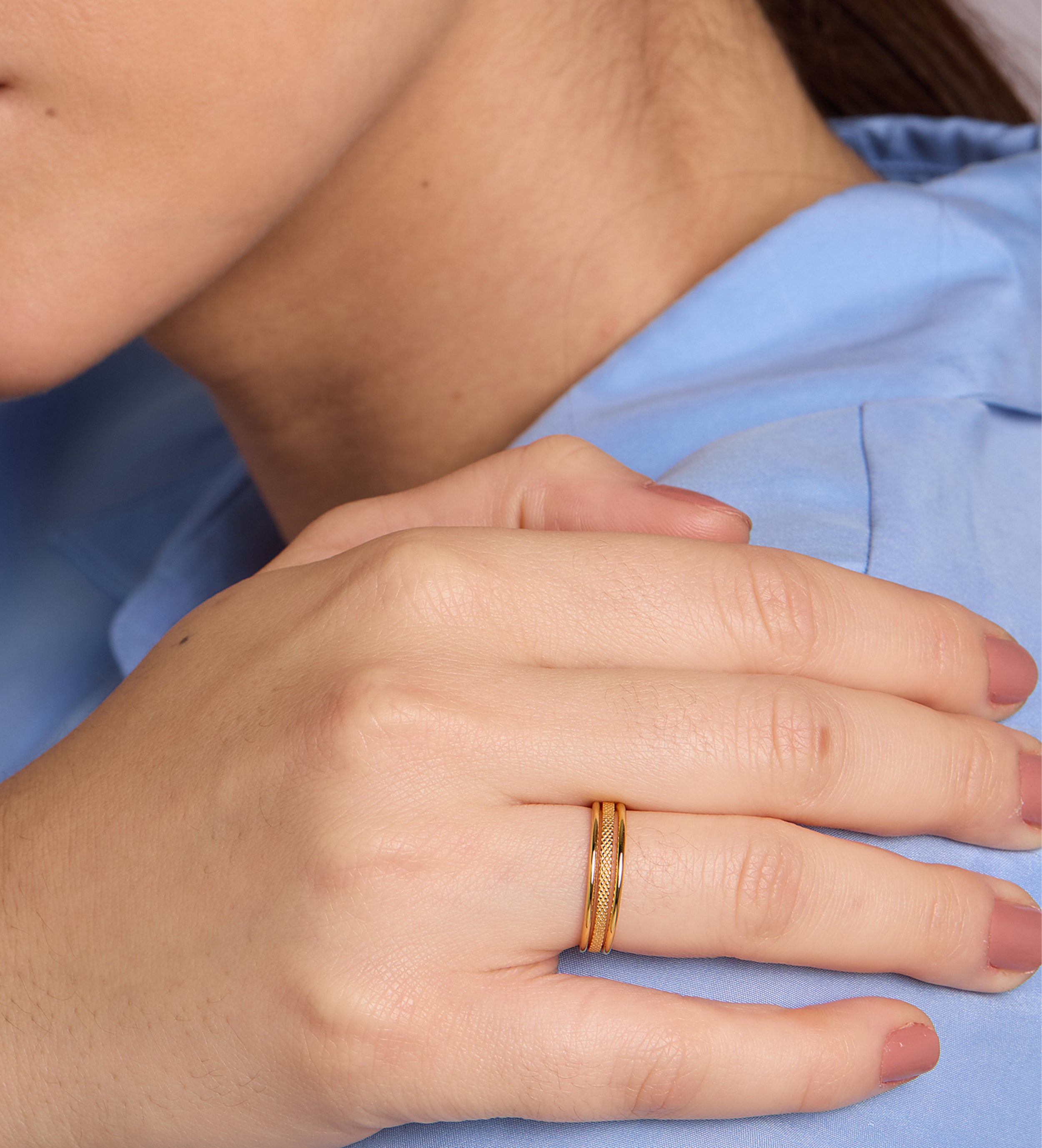Textured Triple Stacking Ring in 18k Gold Plating on 925 Silver - Ash & Harry
