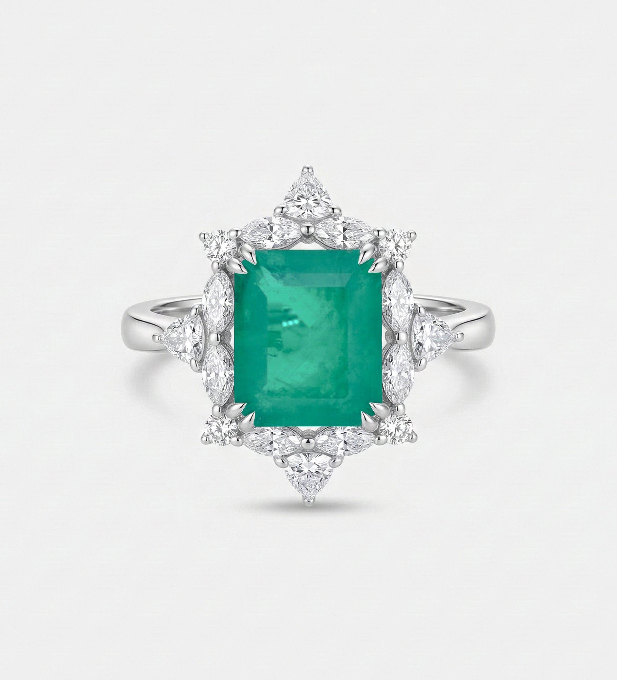 Emerald Nova Ring in 925 Silver High Quality Simulated Diamonds and Emerald Stone - Ash & Harry