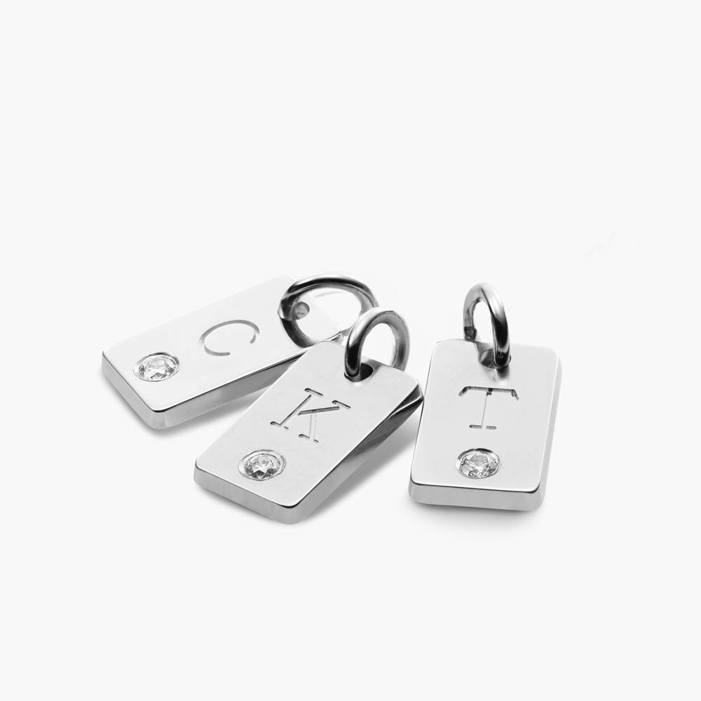 Tag Initial Necklace With Lab Diamond in Rhodium Plating on 925 Silver - Ash & Harry